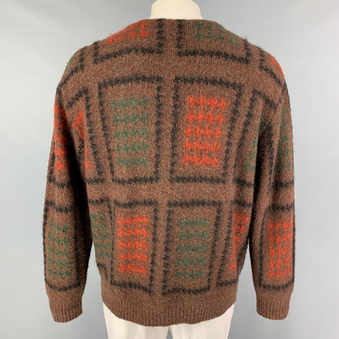 BEAMS PLUS Size XL Brown Multi-Color Pattern Mohair Blend Buttoned Cardigan