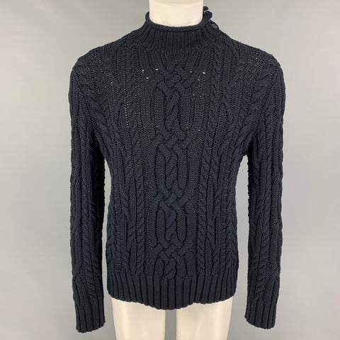 POLO by RALPH LAUREN Size M Navy Cable Knit Cotton Mock Neck Sweater