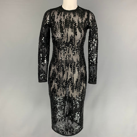 JAD RACHA Taille M Robe de cocktail à manches longues pailletée en maille noire