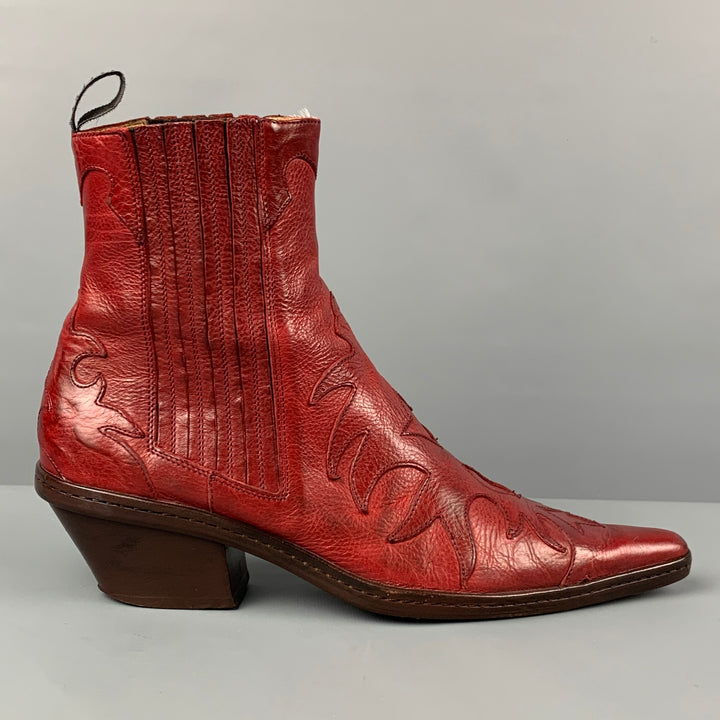 SARTORE Size 6 Red Leather Pointed Toe Cowboy Boots