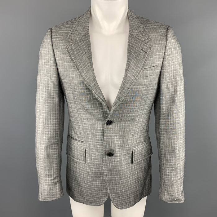 PRADA Size 38 Regular Plaid Grey Wool / Silk Notch Lapel Sport Coat