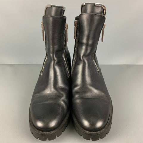 DSQUARED2 Talla 11 Botas de cuero negro con doble cremallera