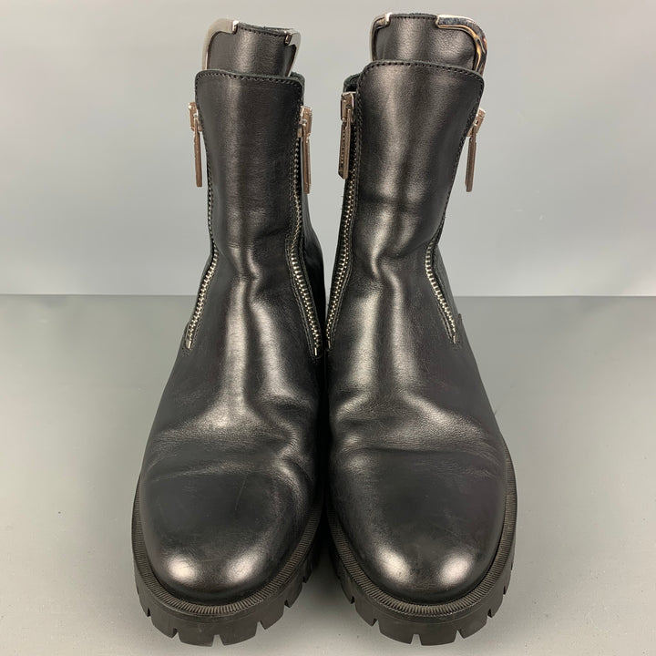 DSQUARED2 Size 11 Black Leather Double Zipper Boots