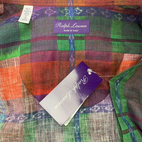 RALPH LAUREN Taille S Chemise à col tartan en lin à carreaux multicolore