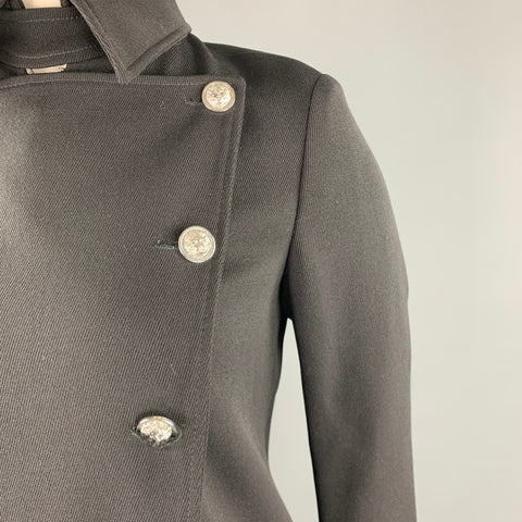 VERSUS par GIANNI VERSACE Taille 10 Manteau en laine noire avec garniture en cuir massif