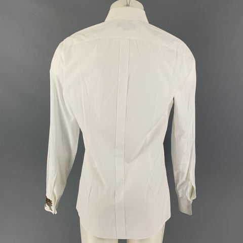 DOLCE & GABBANA Size M White Print Cotton Button Up Long Sleeve Shirt