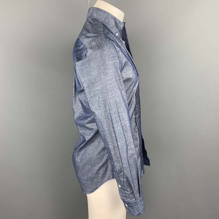 GITMAN VINTAGE Size S Blue Metallic Cotton Blend Button Down Pleated Long Sleeve Shirt