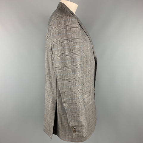 ERMENEGILDO ZEGNA Size 46 Plaid Gray Wool Notch Lapel Long Sport Coat
