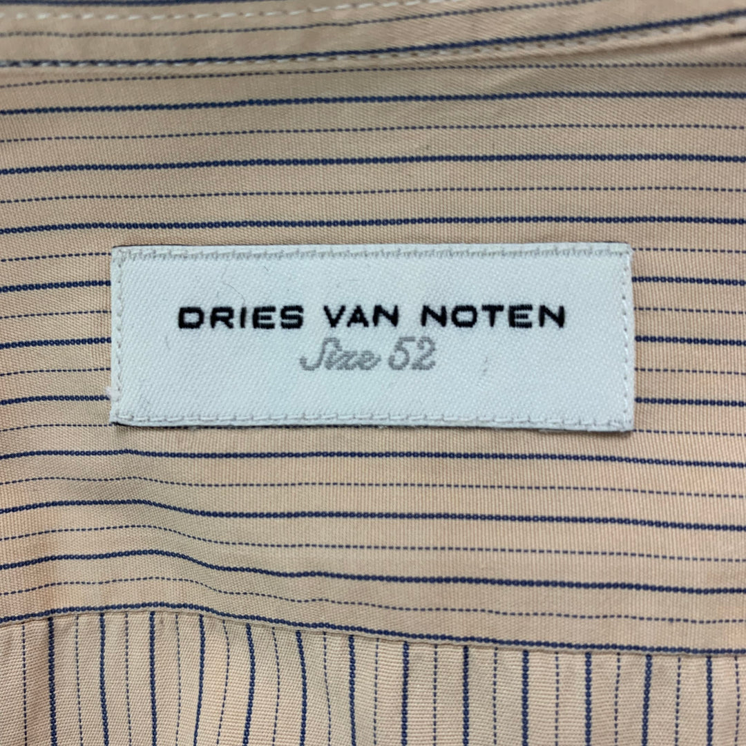 DRIES VAN NOTEN Khaki & Black Pinstripe Cotton Button Up Size L Long Sleeve Shirt