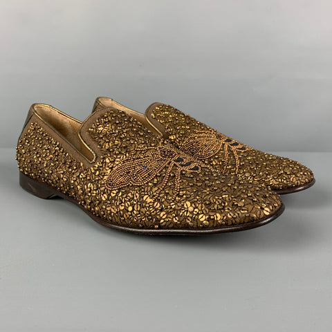DONALD J PLINER Size 9 Gold Brown Beaded Leather Slip On Loafers