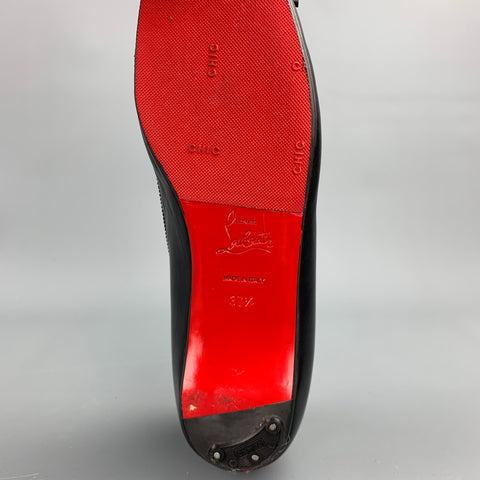 CHRISTIAN LOUBOUTIN Size 7.5 Black Leather Bow Ballet Bolshoi Flats