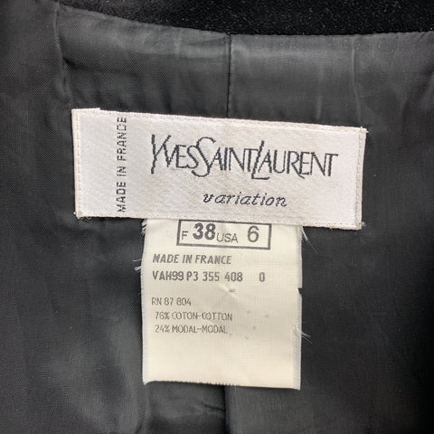YVES SAINT LAURENT Vintage Size 6 Black Velvet Band Collar Jacket
