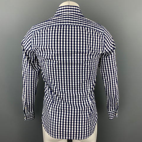 GUY ROVER Size XS Navy & White Checkered Cotton Button Up Long Sleeve Shirt