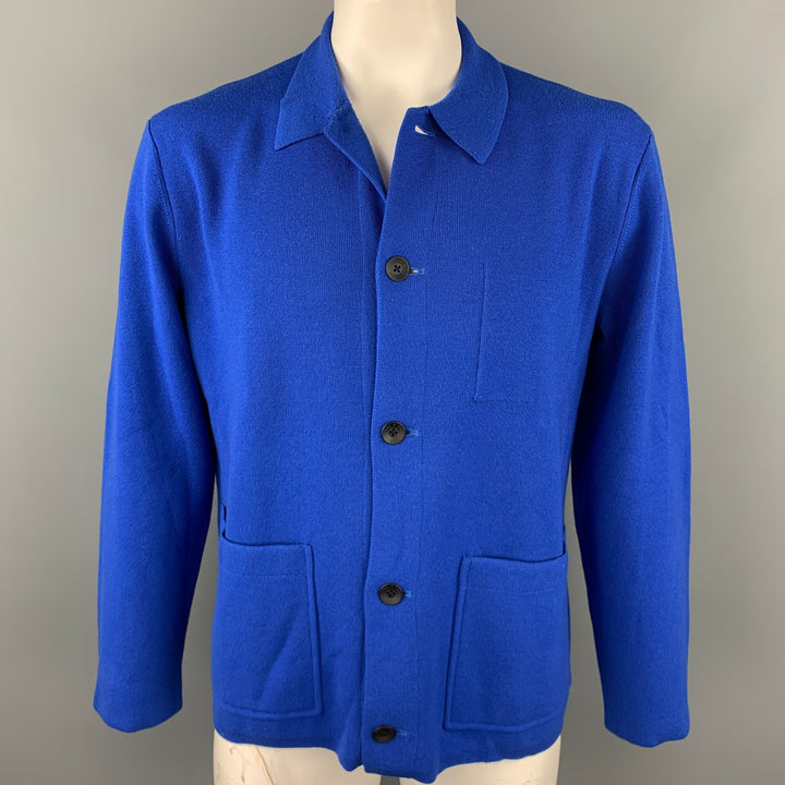 RAG & BONE Size L Royal Blue Knitted Wool Blend Buttoned Jacket