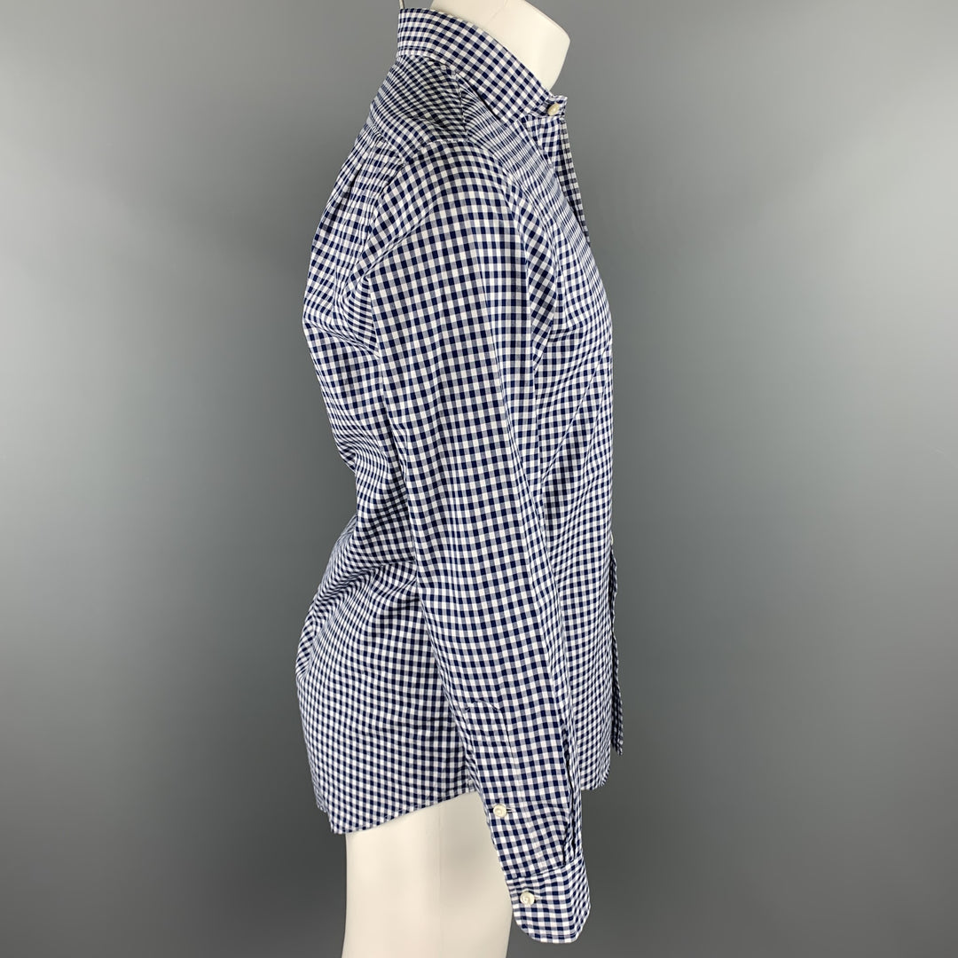 RALPH LAUREN Taille S Chemise à manches longues boutonnée en coton à carreaux bleu marine et blanc
