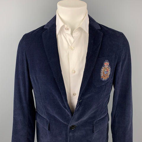 GUCCI Size 38 Regular Navy Corduroy Cotton Single Breasted Sport Coat