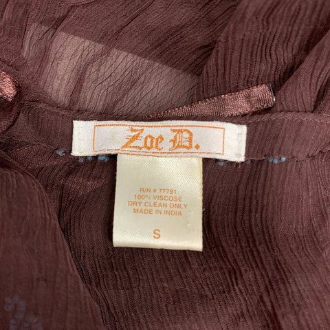 ZOE Taille S Blouse en viscose en mousseline de soie turquoise perlée marron