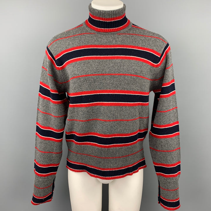 BLACK FLEECE Size L Grey & Navy Stripe Cashmere Turtleneck Sweater