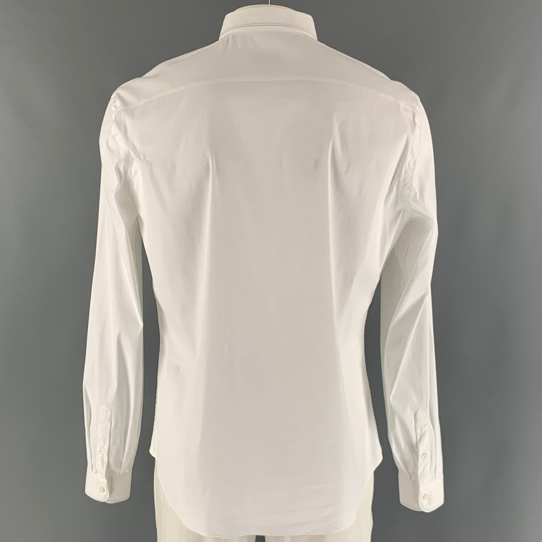 PRADA Size L White Light Blue Contrast Stitch Button Up Long Sleeve Shirt