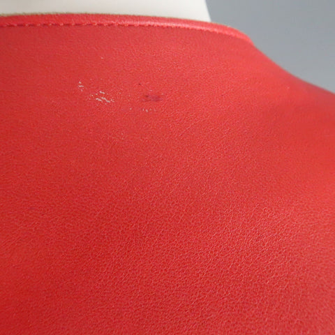 JIL SANDER Size L Red Raw Edge Leather Collarless Zip Jacket