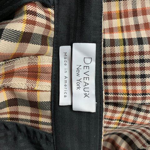 DEVEAUX New York Size 32 Tan & Black Plaid Cotton Zip Fly Dress Pants