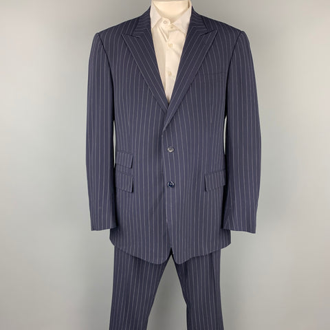 RALPH LAUREN Purple Label Navy Stripe Virgin Wool Peak Lapel Suit