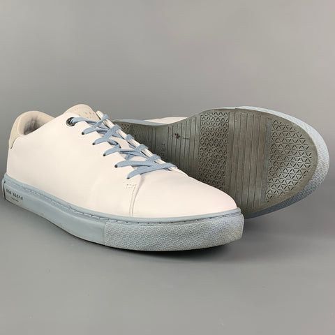 TED BAKER Size 12 White Light Blue Two Toned Leather Sneakers