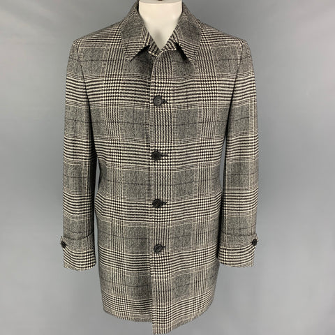 DUNHILL Size 42 Black White Plaid Wool Cashmere Car Coat
