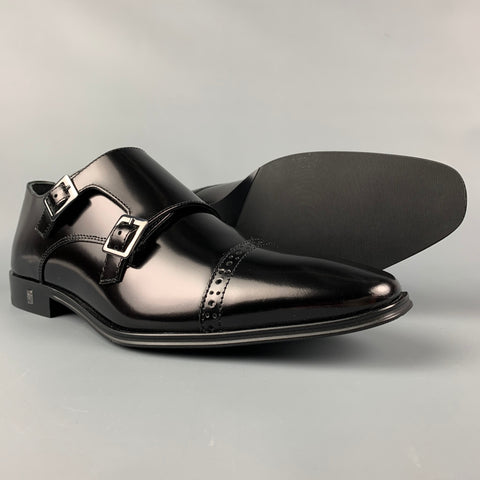 VERSACE COLLECTION Size 8 Black Leather Double Monk Strap Loafers