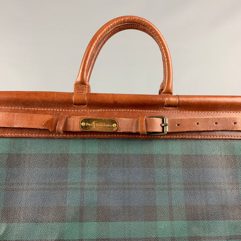 Vintage RALPH LAUREN Green & Black Tan Blackwatch Leather Duffle Bag