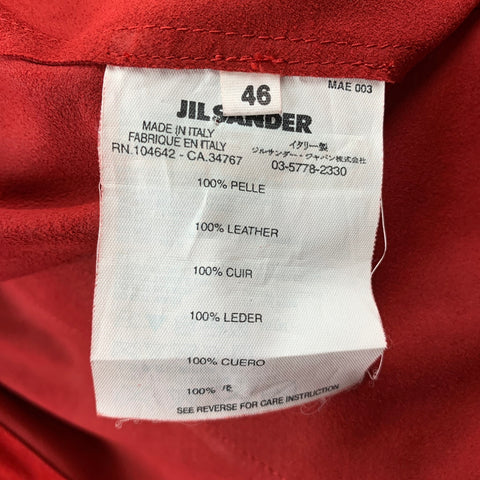 JIL SANDER Size XS Red Suede Nehru Collar Long Sleeve Shirt