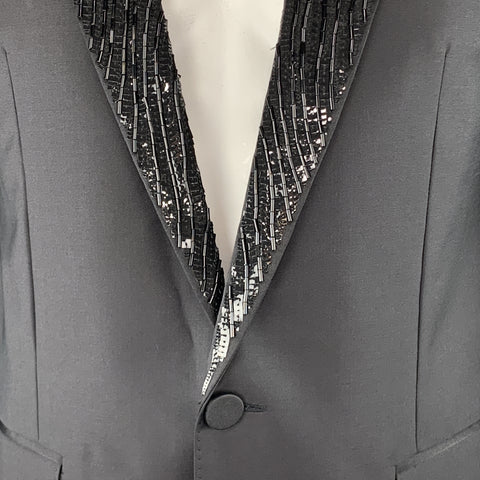 VIKTOR & ROLF Size S Black Beaded Mohair Blend Peak Lapel Tuxedo Sport Coat