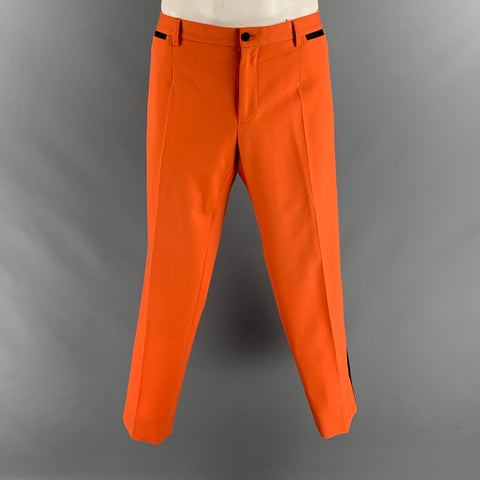 DOLCE &amp; GABBANA Taille 46 Orange Noir Solide Laine Soie Peak Revers Costume