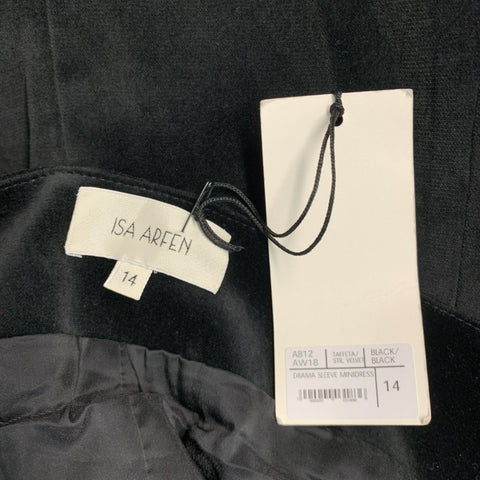 ISA ARFEN Size 14 Black Cotton Elastane Velvet Long Sleeve Cocktail Dress