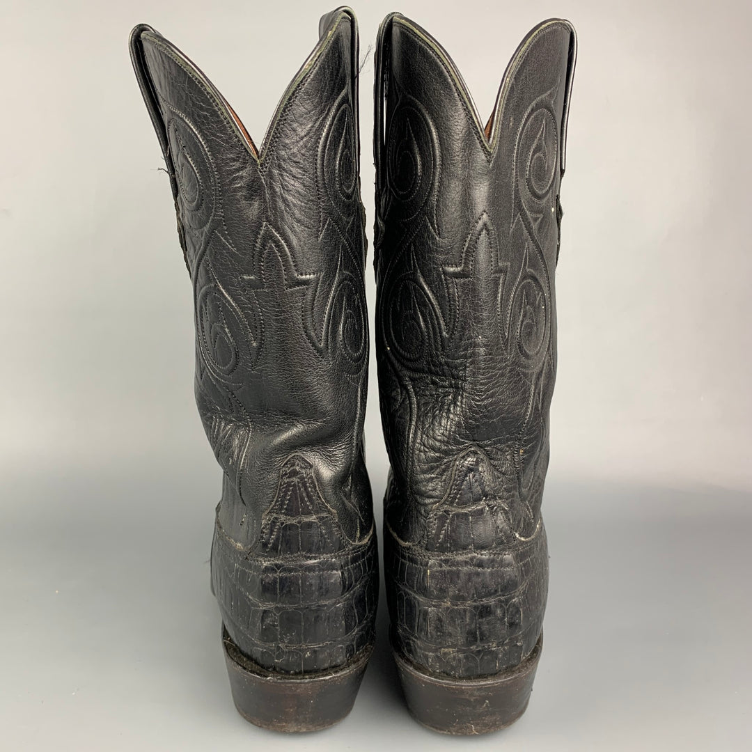LUCCHESE Size 11 Black Alligator Leather Cowboy Boots