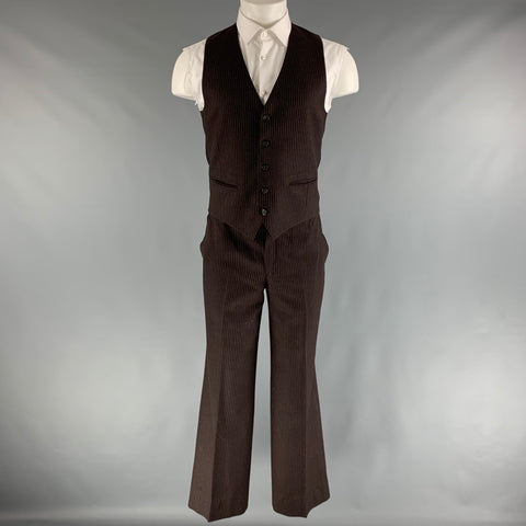 YVES SAINT LAURENT Chest Size 40 Brown White Pinstripe Single breasted 32 Suit