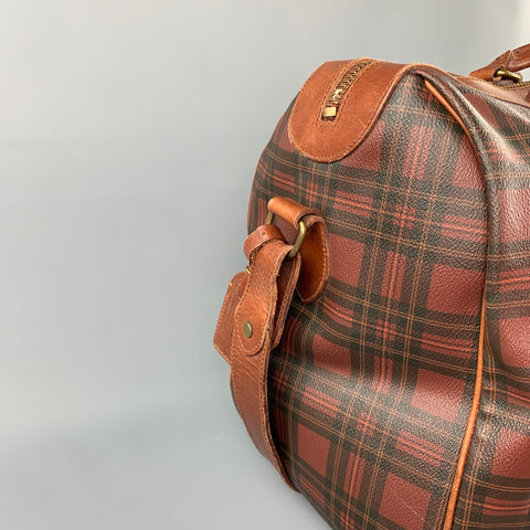 Vintage POLO by RALPH LAUREN Brown & Black Plaid Coated Canvas Travel Bag