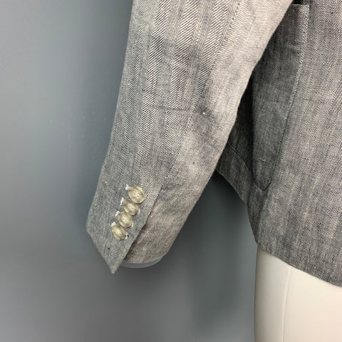 MR.RICK TAILOR Size 40 Grey Herringbone Linen Double Breasted Sport Coat