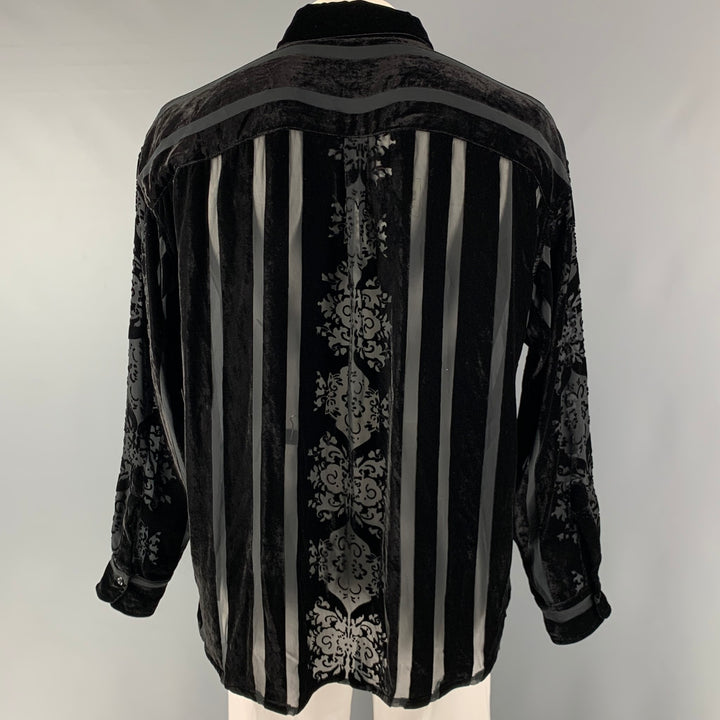 NAHMIAS Talla XL Camisa de manga larga con botones de seda a rayas negras