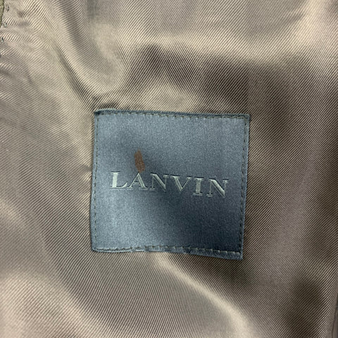 LANVIN Size 36 Navy Black Textured Silk Cotton Peak Lapel Sport Coat