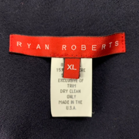 RYAN ROBERTS Size XL Navy & Brown Wool Blend Single Breasted Coat