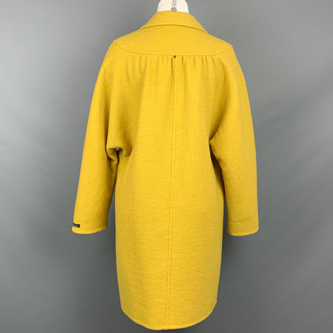 SPORTMAX Size 2 Mustard Wool Blend Textured Brooch Coat