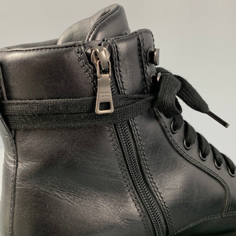 PRADA Size 8 Black Leather City Calf Boots