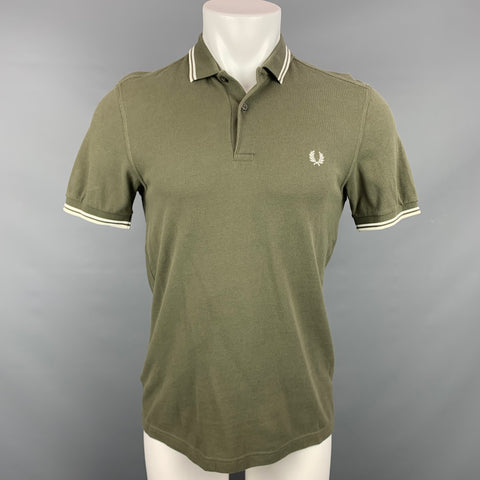 FRED PERRY Size S Olive Cotton Buttoned Polo