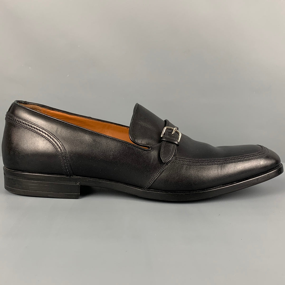 BALLY Size 10 Black Leather Belted Loafers