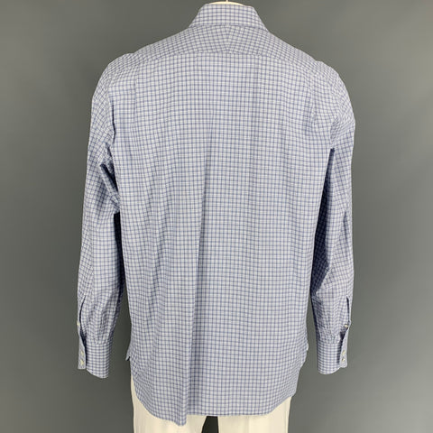 TOM FORD Size XL Blue & White Checkered Cotton Button Down Long Sleeve Shirt