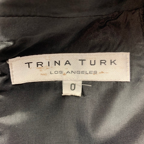 TRINA TURK Taille 0 Robe noire sans manches en coton mélangé texturé à col en V