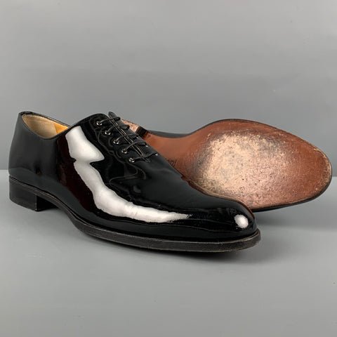 A. TESTONI Size 10 Black Patent Leather Lace Up Shoes