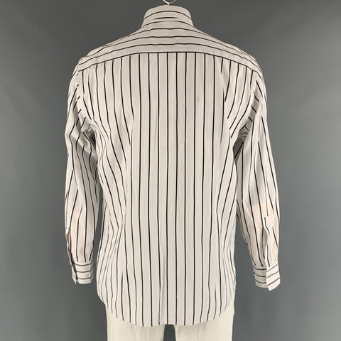 DOLCE & GABBANA Size L White Black Stripe Cotton Button Up Long Sleeve Shirt