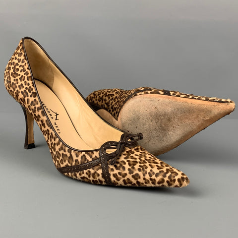 ALEXANDRA NEEL Taille 7 Escarpins à nœuds en poils de veau marron beige avec imprimé animal